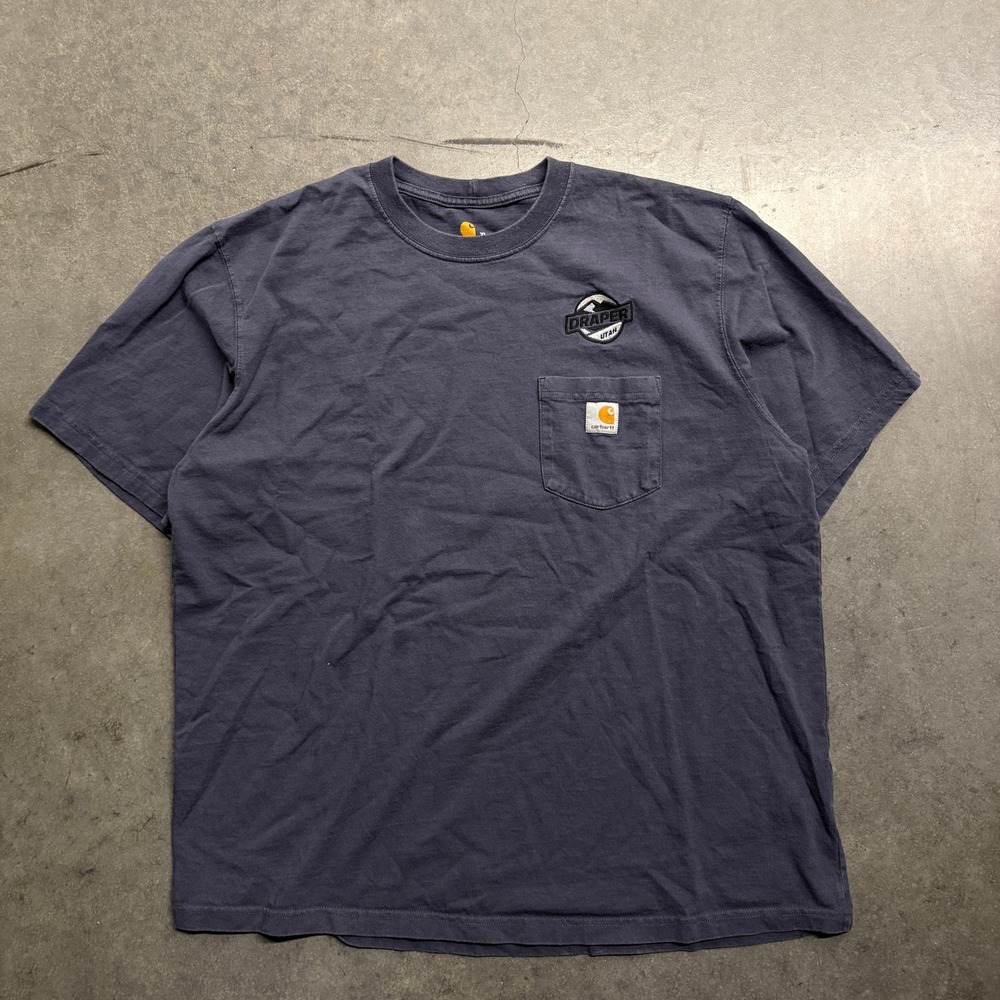 Carhartt Mens XL Original Fit Pocket T-Shirt Blue Draper Utah Graphic Tee